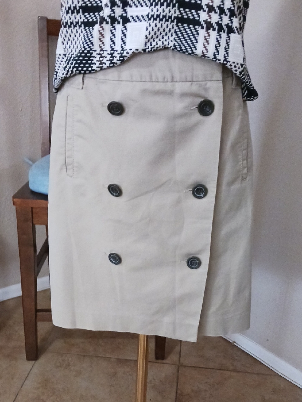 LOFT Double-Breasted Khaki Trench-style Skirt